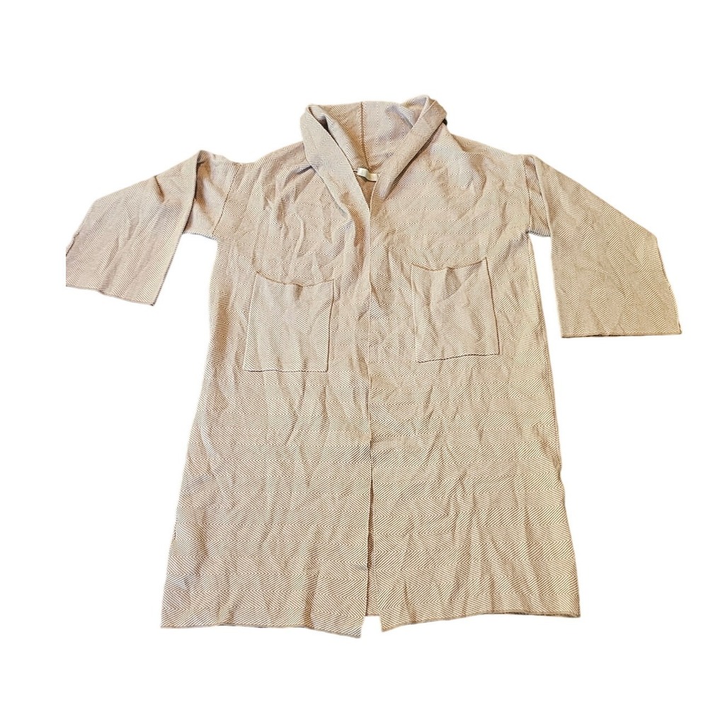Vita Grace Knit Duster Cardigan Sweater Coat‎ Beige Brown Herringbone Pockets